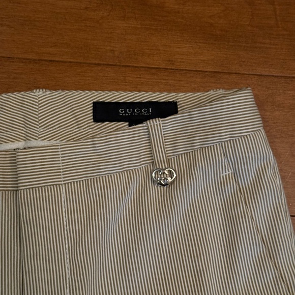 Gucci Beige Striped Pants with Silver Heart Accent - Picture 1 of 7